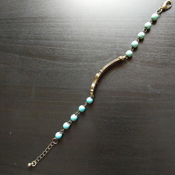 Turquoise LOVE Bracelet 6.5" - 7.5" semi-precious stones brass new old stock - Picture 10 of 13